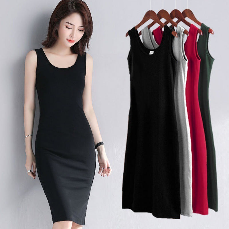 Women Casual Solid Color Sleeveless Dress