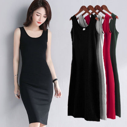 Women Casual Solid Color Sleeveless Dress