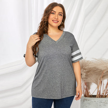 Camiseta informal de manga corta con cuello en V y talla grande para mujer para verano
