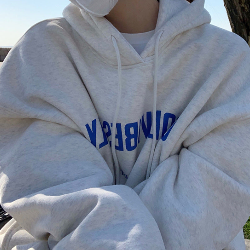 Sudadera con capucha de manga larga con bolsillos y letras para mujer, estilo informal, holgada, para otoño e invierno.