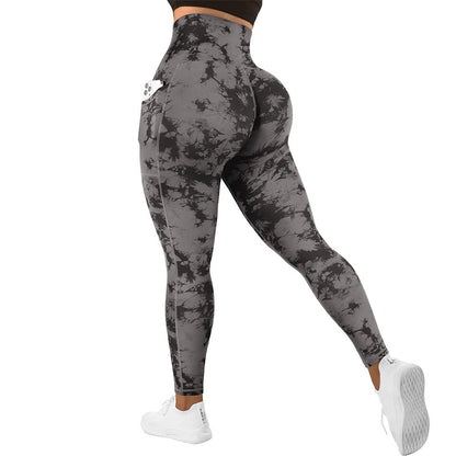 Women Fashion Casual Tight Tie-Dye High-Waist Pocket Yoga Pants
