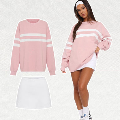 Women Casual Stripe Round Neck Loose Blank Sweatshirts