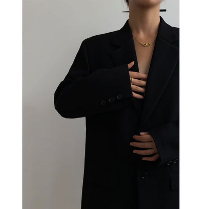 Chaqueta blazer informal holgada de manga larga con botones para mujer