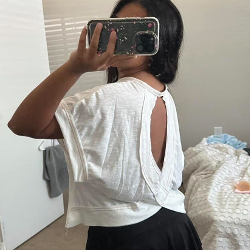 Camiseta informal holgada de verano para mujer, con cuello redondo y manga corta