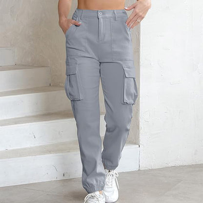 Women Fashion Casual Solid Color Jogger Cargo Pants