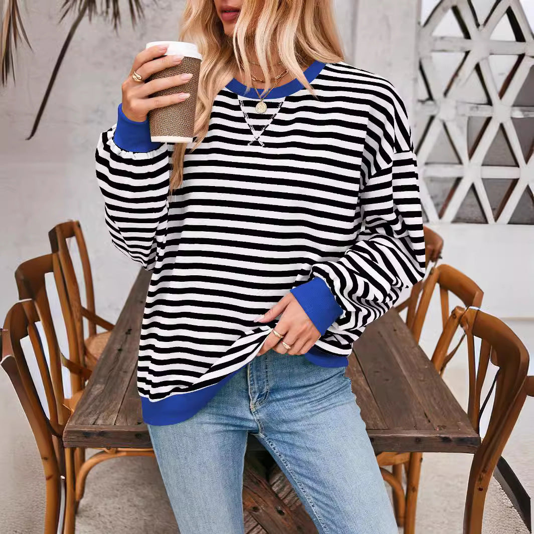Women Casual Stripe Loose Sweatshirts