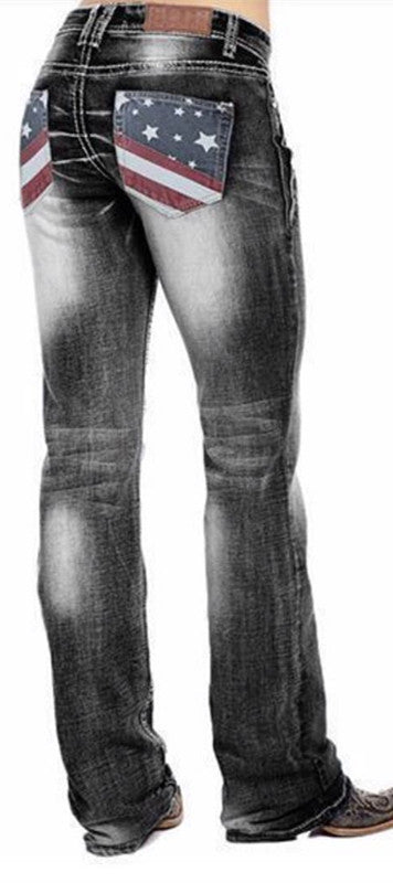 Vaqueros casuales con bolsillos y estampado de estrellas para mujer