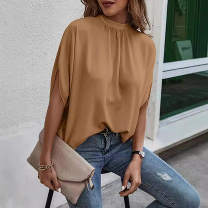 Blusa informal de verano con mangas murciélago y color liso para mujer