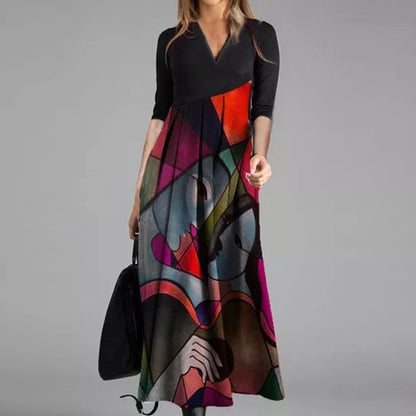 Vestido largo informal con estampado geométrico para mujer