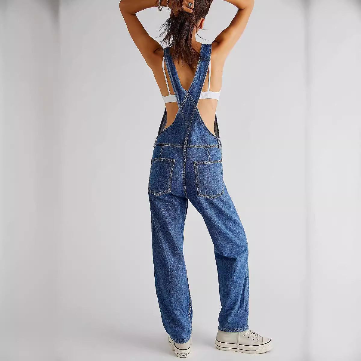 Women Fashion Casual Loose Denim Strap Pants