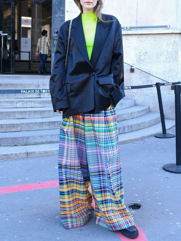 Summer Fashion Colored Grid Prined Loose Casual Women Straight Pants