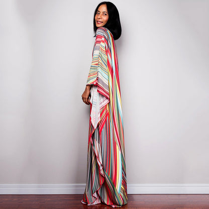 Traje de baño largo con estampado floral a rayas y protección solar para mujer