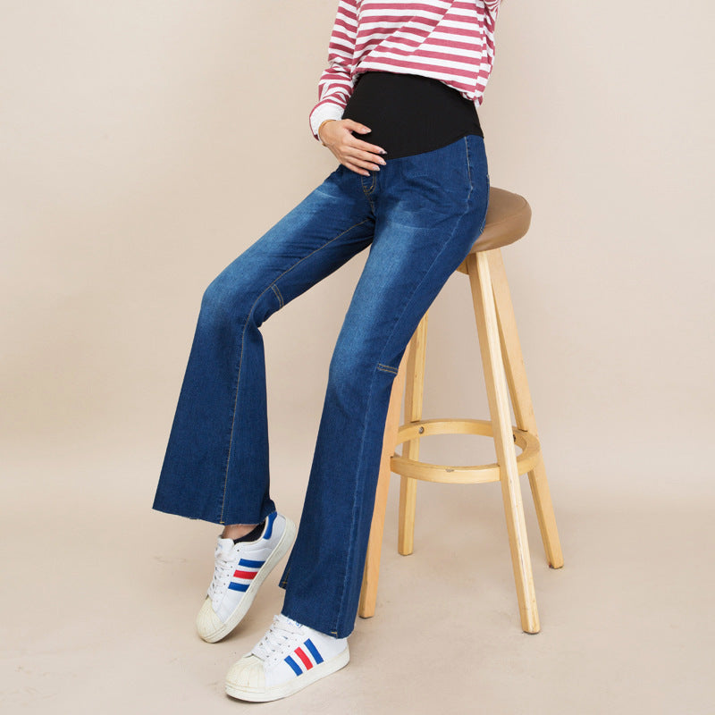 Pantalones vaqueros de maternidad acampanados, informales, elásticos y a la moda para embarazadas