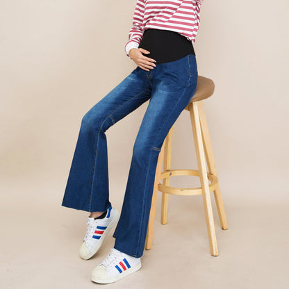 Pantalones vaqueros de maternidad acampanados, informales, elásticos y a la moda para embarazadas