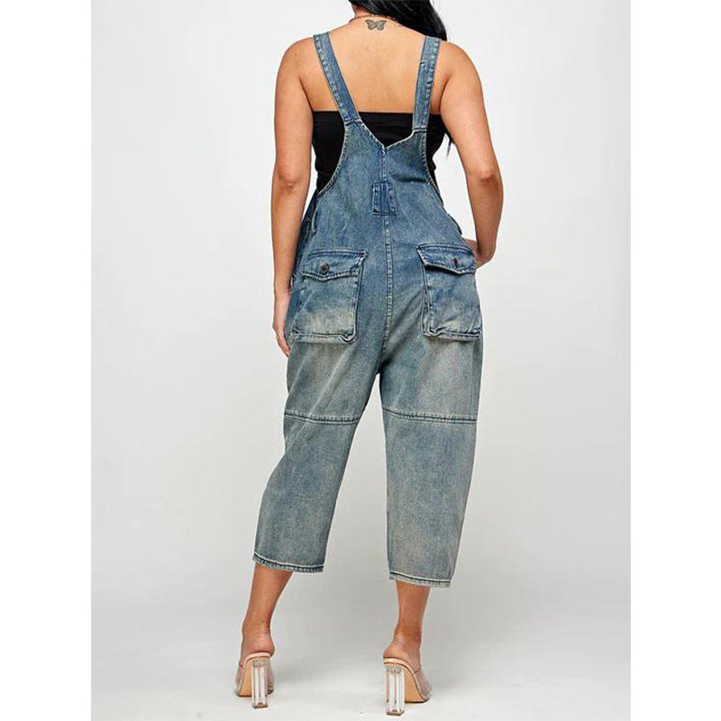 Women Fashion Casual Strap Jeans Pocket Suspender Denim Jumpsuits