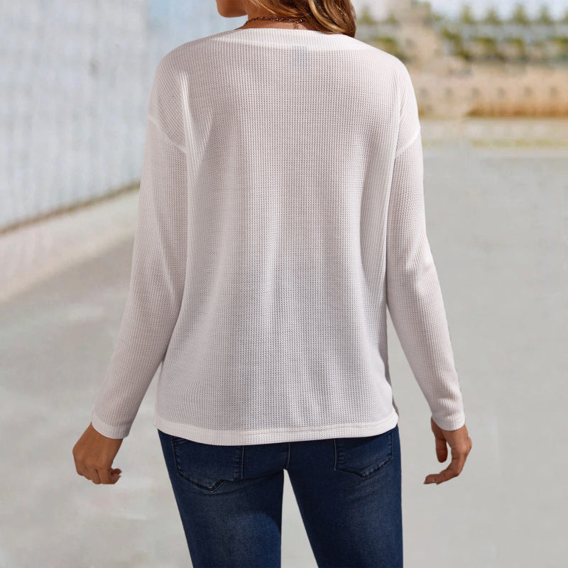 Blusa informal de manga larga con botones en V profundo de color liso para embarazadas