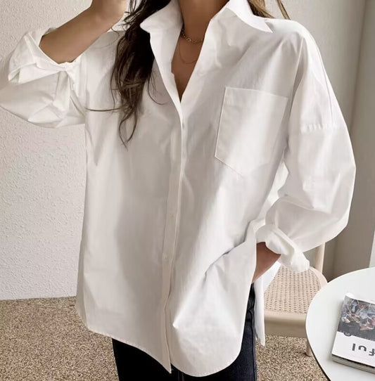 Blusas holgadas de manga larga informales y sencillas para oficina para mujer