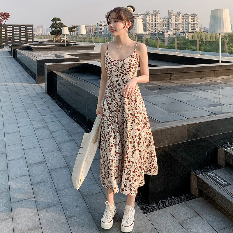 Women Casual Vacation Floral Print Spaghetti Strap Midi Dress
