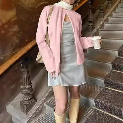 Women Fashion Casual Solid Color Long Sleeve Knitted Sweater Jacket