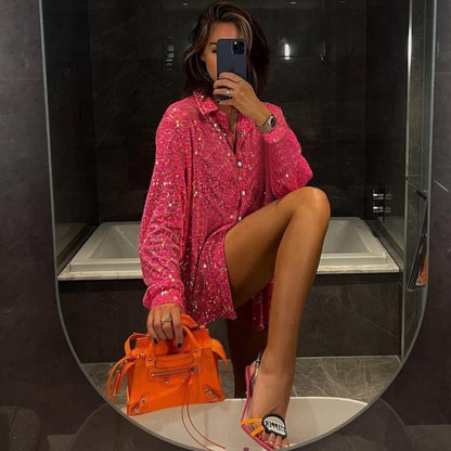 Spring Summer Women Solid Color Sequins Casual Suits Shirts Underwear Straight Pants Sets