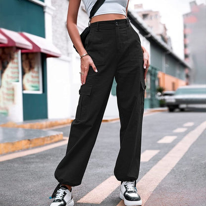 Summer Casual Women Plus Size Button High Waist Wide Leg Cargo Pants