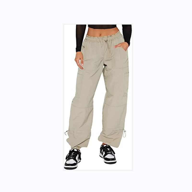 Plus Size Fashion Street Women Loose Strap Multi-Pocket Straight Work Casual Solid Color Cargo Jogger Pants