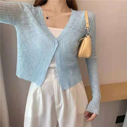 Cárdigan informal de punto de color liso para mujer, top de manga larga