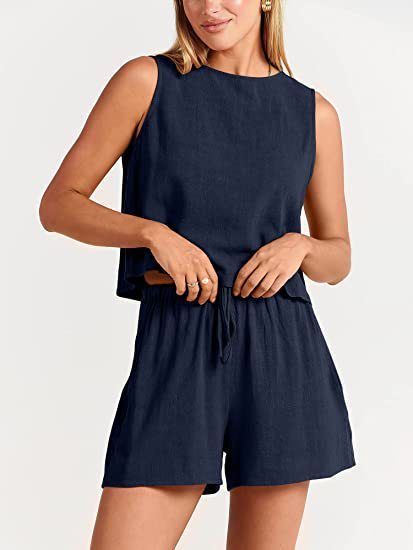 Conjunto de dos piezas formado por camiseta sin mangas y pantalones cortos de cintura alta, para mujer, estilo informal, para vacaciones de verano