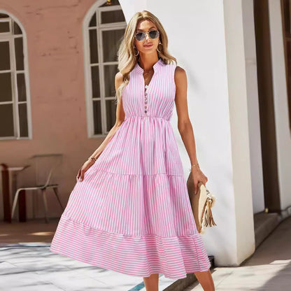 Vestido informal sin mangas con estampado de rayas para mujer