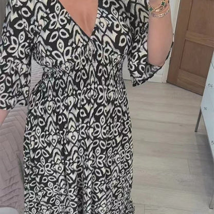 Casual Fashion Women Floral V Neck Loose Maxi Dress
