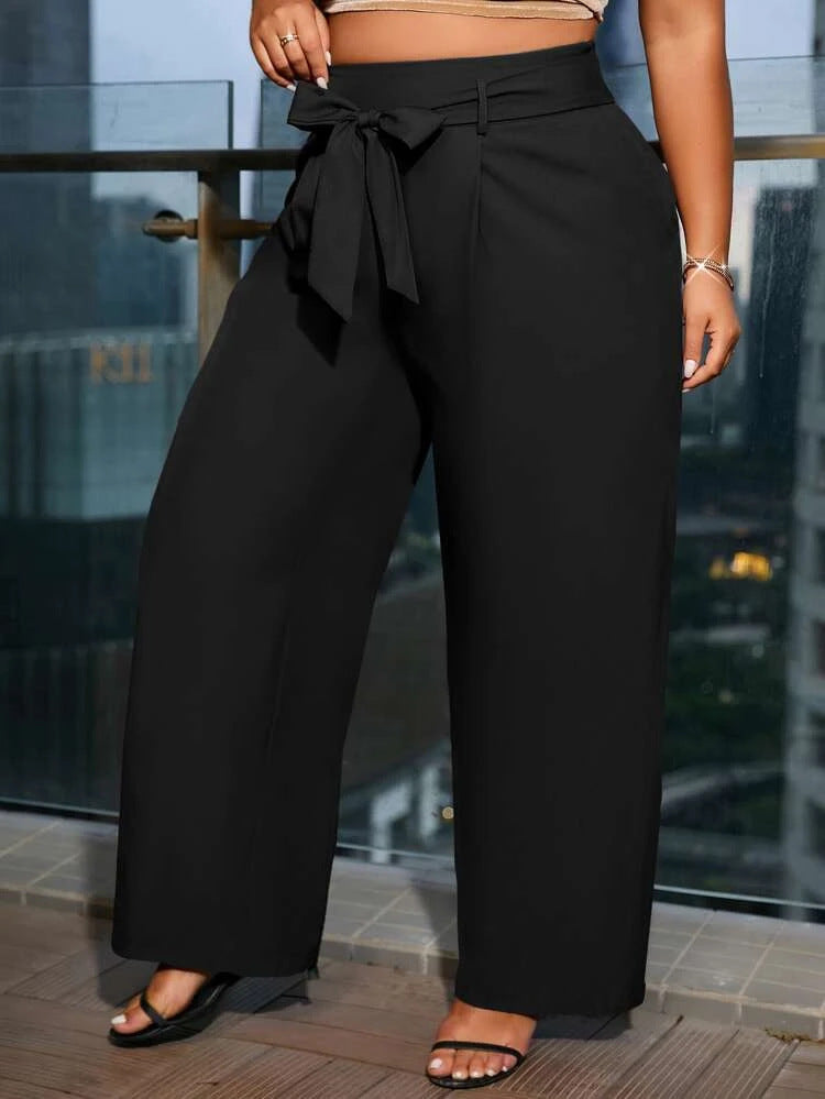 Women Summer Casual Plus Size Solid Color Wide Leg Pants