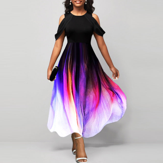 Women Fashion Casual Gradient Print Maxi Dress