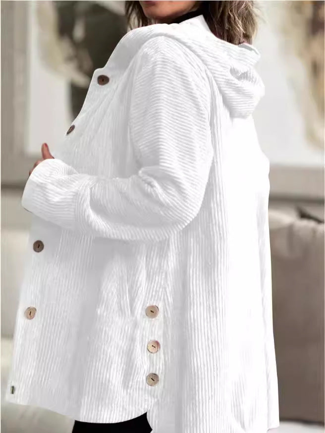 Chaqueta informal de pana holgada con capucha para mujer, otoño e invierno