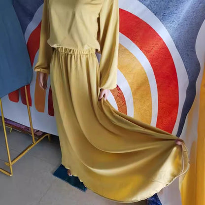 Women Casual Solid Color Abaya Long Sleeve Maxi Dress
