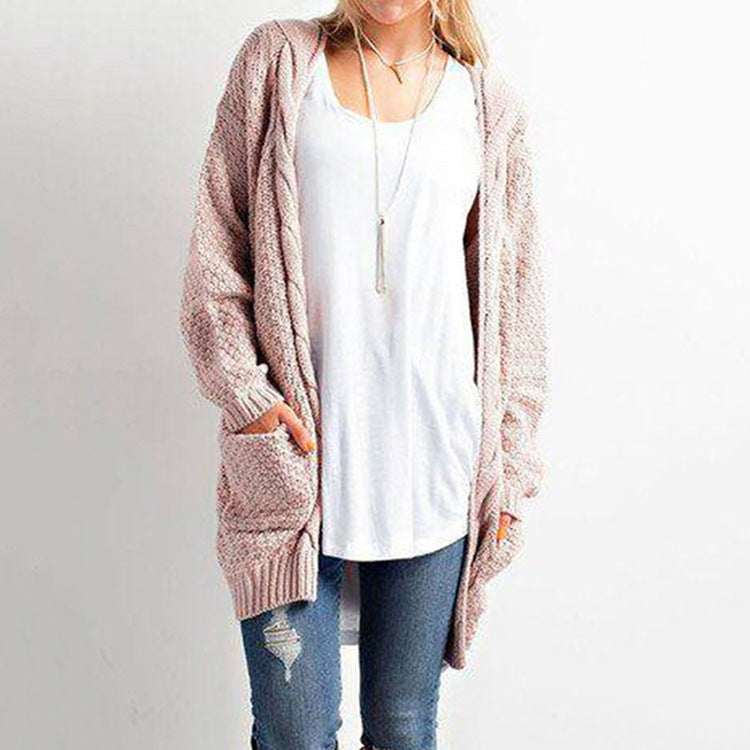 Suéter de punto de color liso informal para mujer, cárdigan de invierno y otoño