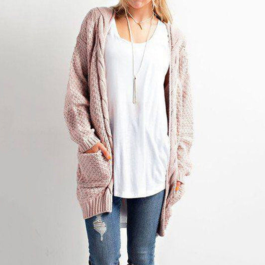 Suéter de punto de color liso informal para mujer, cárdigan de invierno y otoño