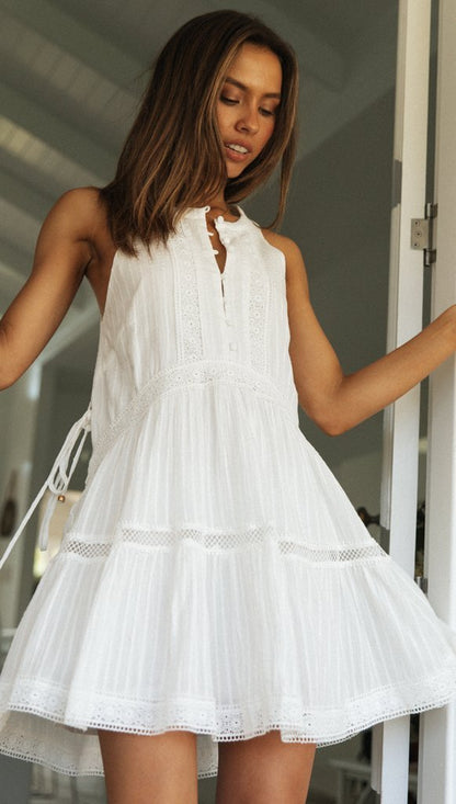 Women Casual Summer Vacation Solid Color Sleeveless Loose Swing Dress