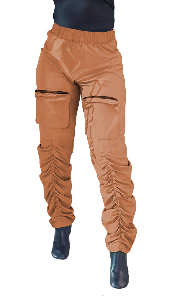 Women Fashion Street Casual Zipper Stereo Pocket Overalls Solid Pants