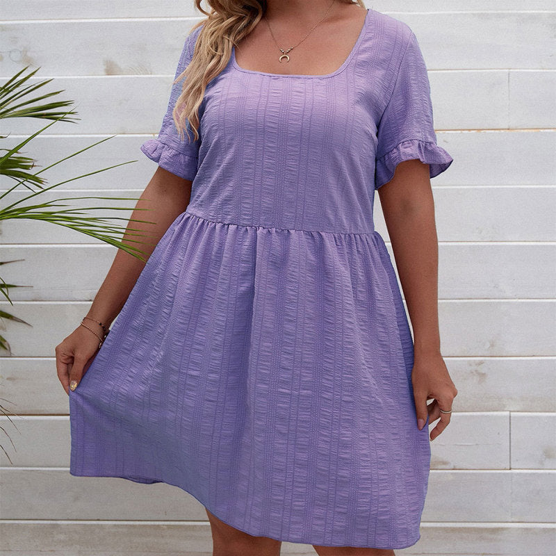 Women Fashion Casual Solid Color Short Sleeve Plus Size Dress