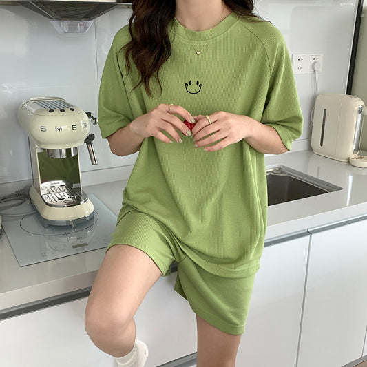 Conjunto de pijama holgado informal con estampado de gofres y sonrisas para mujer