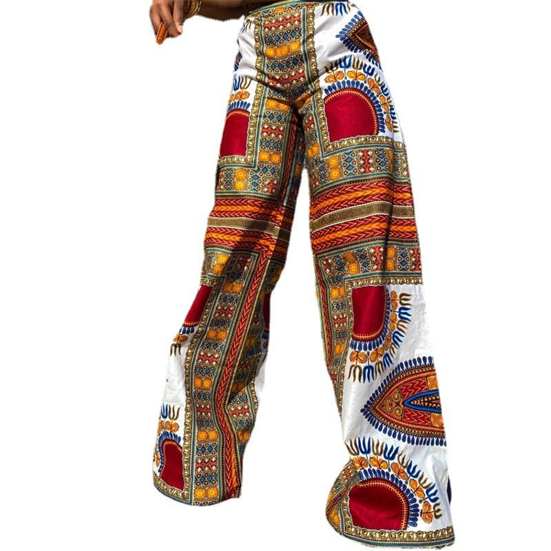 Women Printed High Waist Loose Casual Pants
