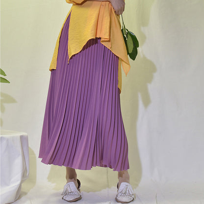 Falda larga plisada vintage para mujer, informal, de cintura alta