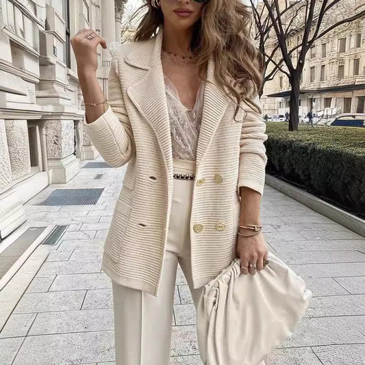 Chaqueta de pana de manga larga con textura informal de color liso para otoño e invierno para mujer