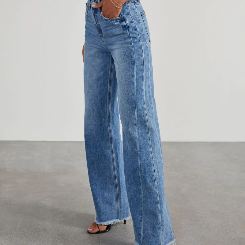 Vaqueros de pierna ancha con costuras sueltas y casuales a la moda para mujer