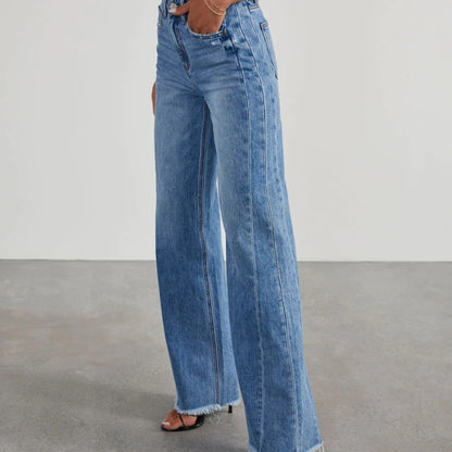 Vaqueros de pierna ancha con costuras sueltas y casuales a la moda para mujer