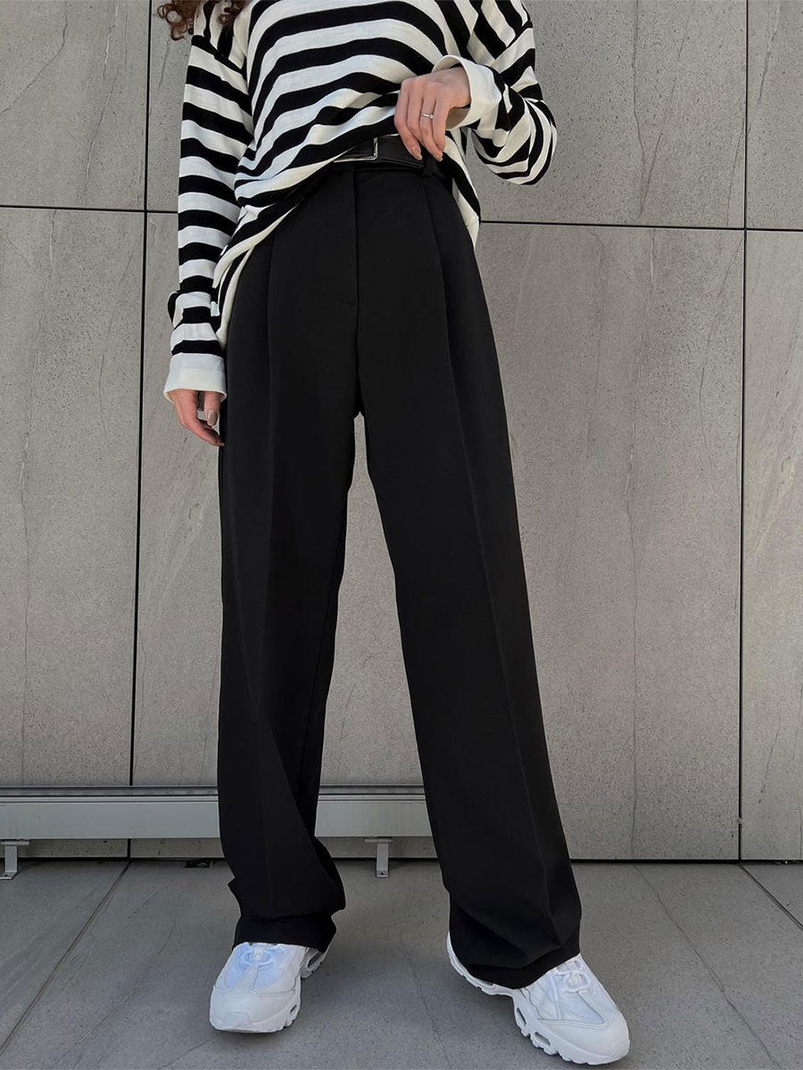 Women Casual Solid Color Loose Straight-Leg Pants