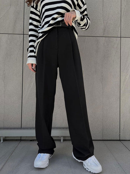 Women Casual Solid Color Loose Straight-Leg Pants
