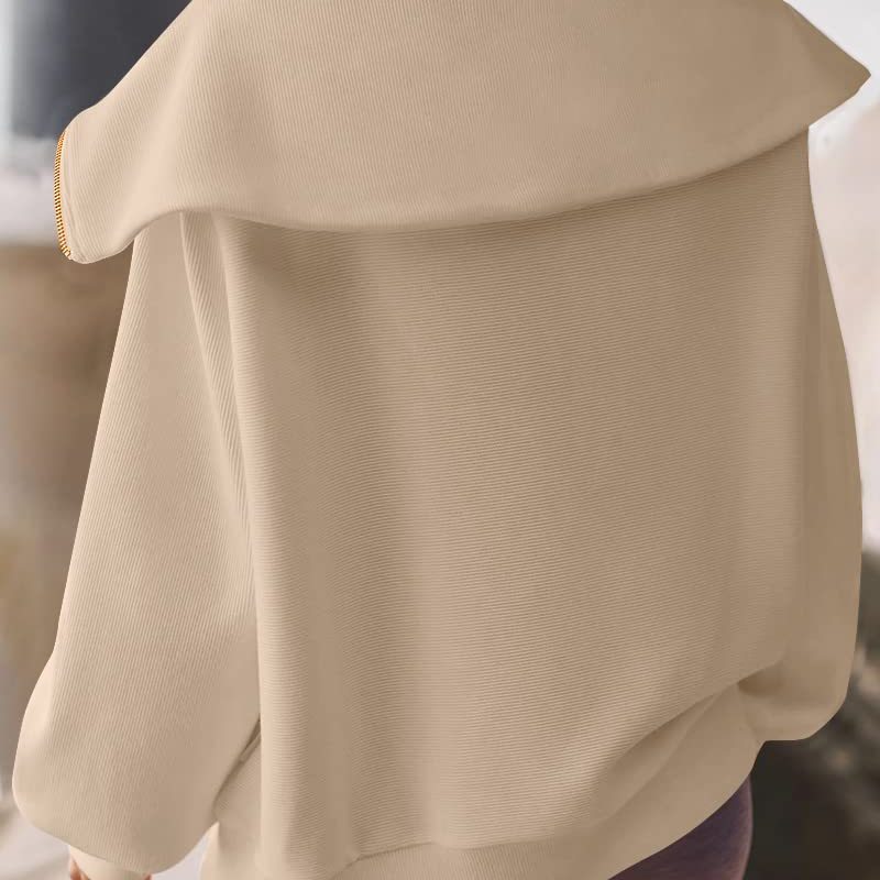 Sudadera informal de moda para mujer, con solapa holgada y media cremallera, color liso