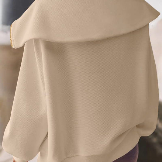 Sudadera informal de moda para mujer, con solapa holgada y media cremallera, color liso