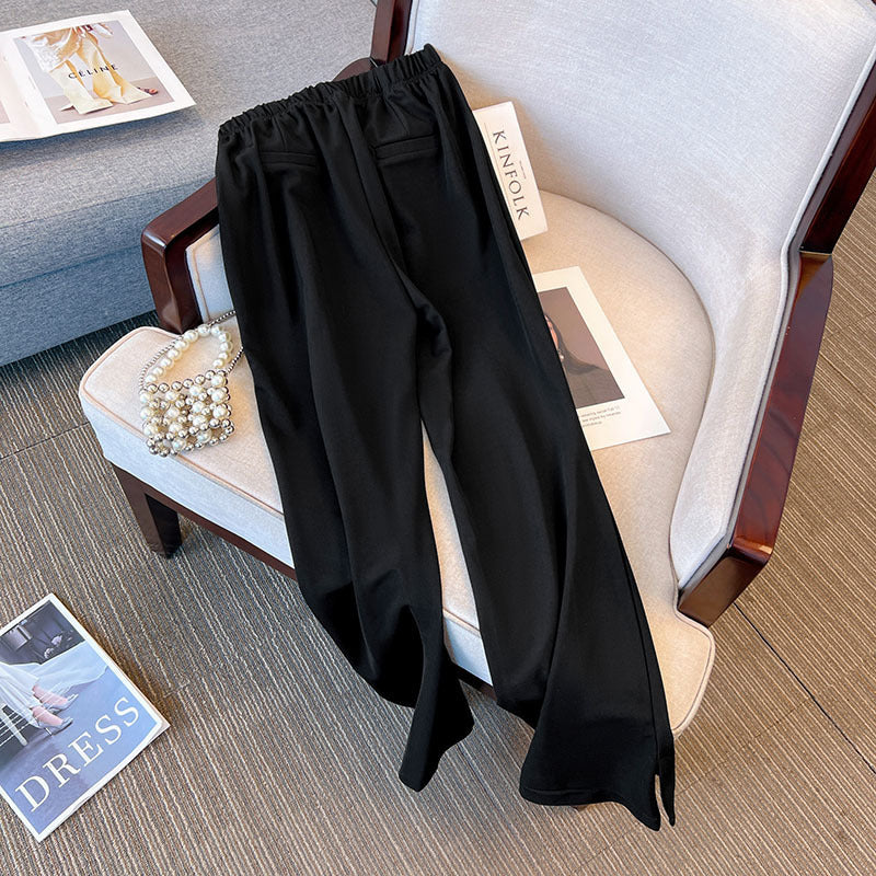 Women Fashion Casual Plus Size Solid Color Straight Pants